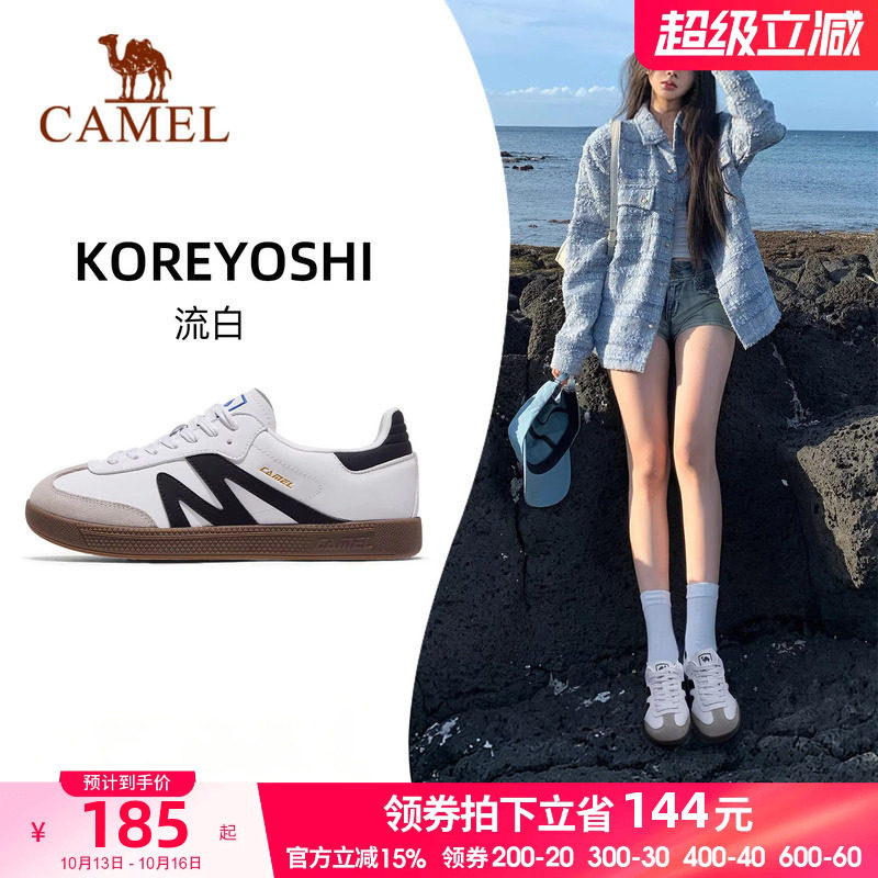 骆驼板鞋女款新款平底小白鞋时尚复古休闲鞋T头鞋百搭德训鞋女鞋