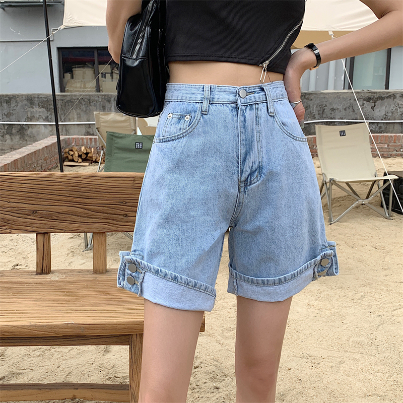 Real shot 2021 summer new Korean loose personality split Capris high waist jeans women's pants