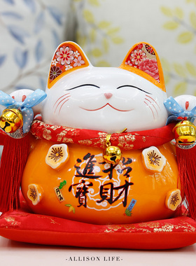 招财猫陶瓷存钱罐家居客厅小摆件