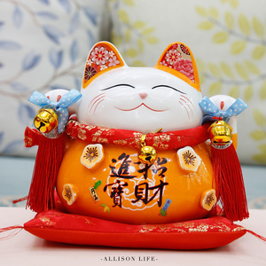 招财猫陶瓷存钱罐家居客厅小摆件