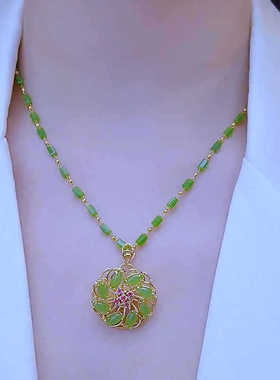 混合宝石镶嵌竹节链项链