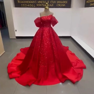 9A红色亮片晚礼服小众绝美订婚回门服孕妇大码宴会主持长裙