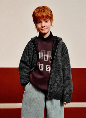 UR国内代购2025春季童装男童慵懒风双拉链连帽针织开衫UBH950002