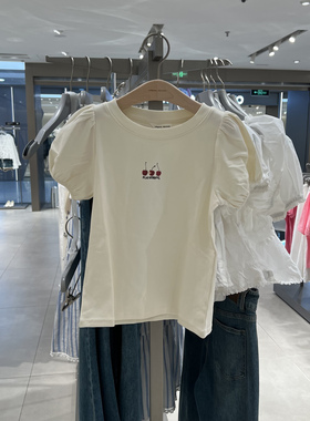 UR国内代购2025春季女童时尚甜美简约撞色印花泡泡袖T恤UGU450005