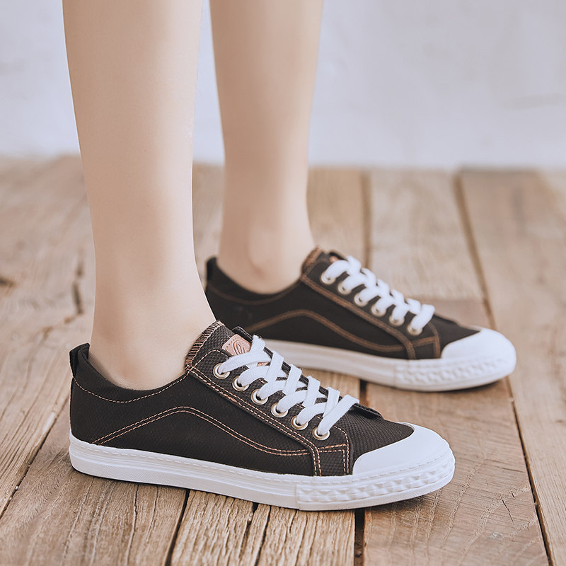 人本帆布鞋女ulzzang百搭夏季板鞋韩版学生平底鞋小黑鞋女生鞋子