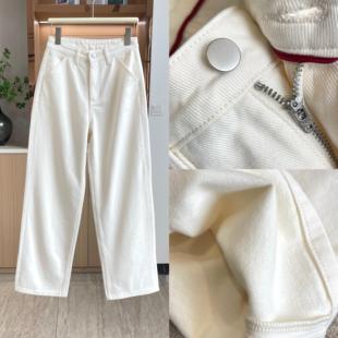 LP元单~薄绒白色牛仔直筒裤 宽松版中高腰女装 秋冬新款205