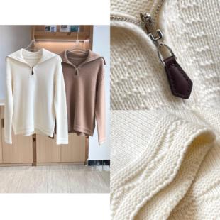 LP重磅羊绒衫 厚实上衣 非市场通货 秋冬新款女士花纹半拉链0077