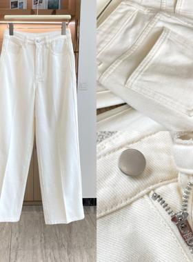 TR百搭实穿的白色阔腿裤 棉质压褶高腰 女装 00205经典款耐看