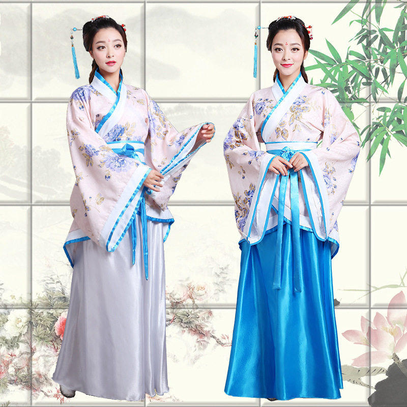 新款古装改良汉服女春季写真古筝演出服古代女装襦裙曲裾表演服装