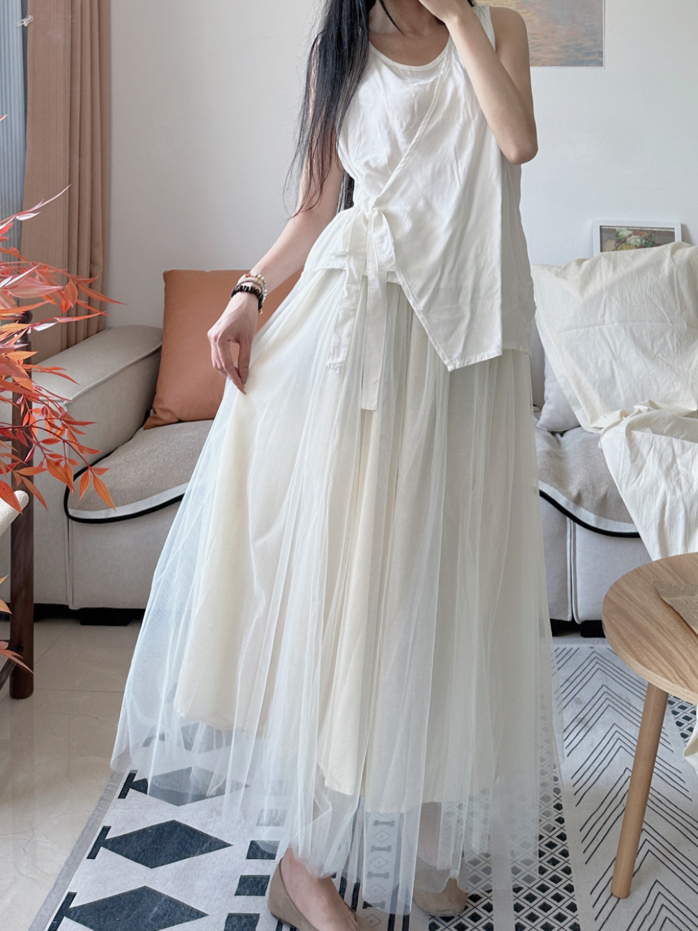 温柔气质仙女大摆纱裙网纱长款百褶半身裙多层蓬蓬裙