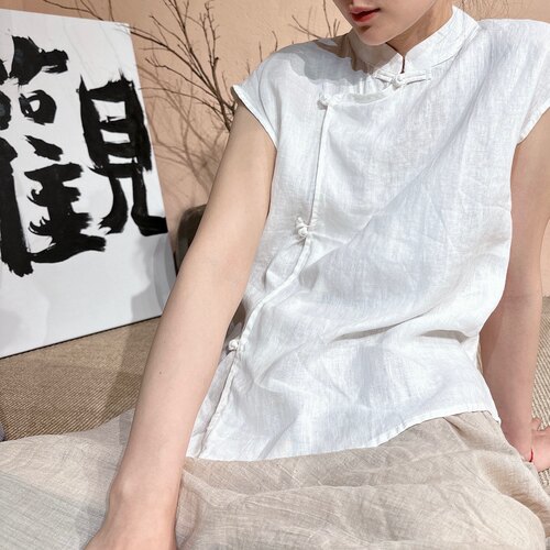 文艺纯色百搭背心气质茶服