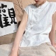 衬衫 文艺纯色百搭背心复古立领盘扣中式 气质上衣优雅茶服显瘦包袖