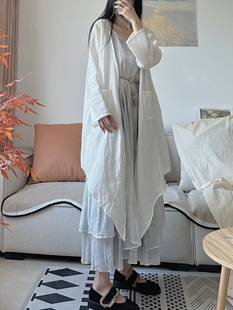 文艺不规则风衣女宽松休闲仙气白色开衫夏季防晒长款衬衫外套