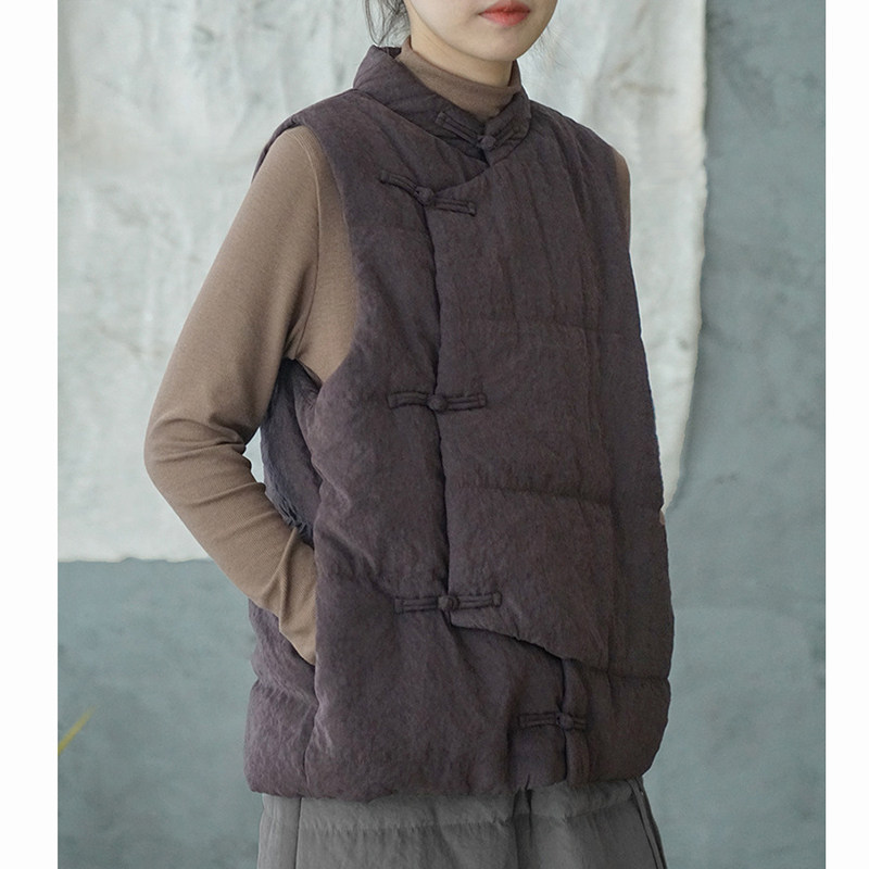 冬季保暖马夹盘扣立领无袖上衣设计感夹棉外套简约马甲棉衣女