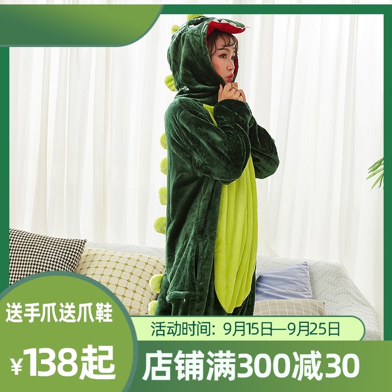 秋冬恐龙猫动物连体睡衣法兰绒卡通男女成人学生可爱双正面加厚版