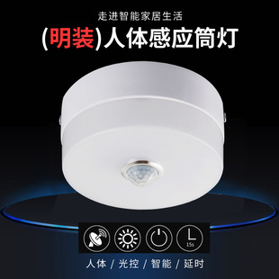 人体感应筒灯led红外射灯天花灯感应楼梯过道走廊玄关吸顶灯 明装