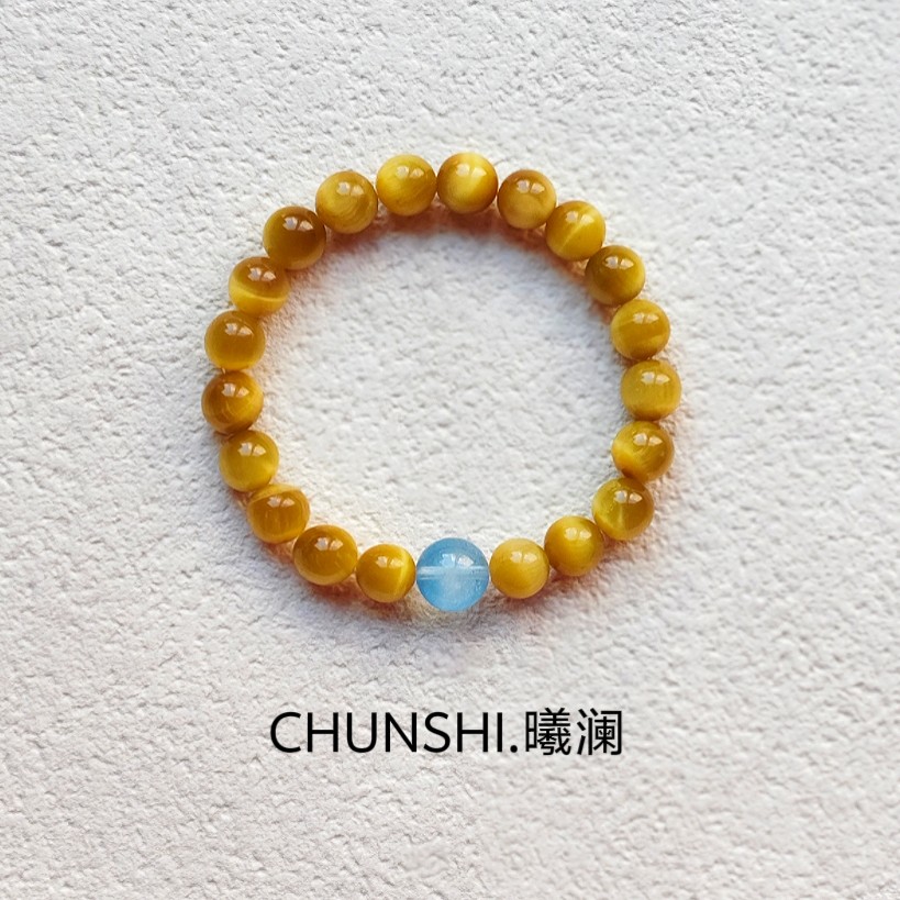 CHUNSHI·收藏级 天然金虎眼石手串海蓝宝招财转运手链饰品送礼女