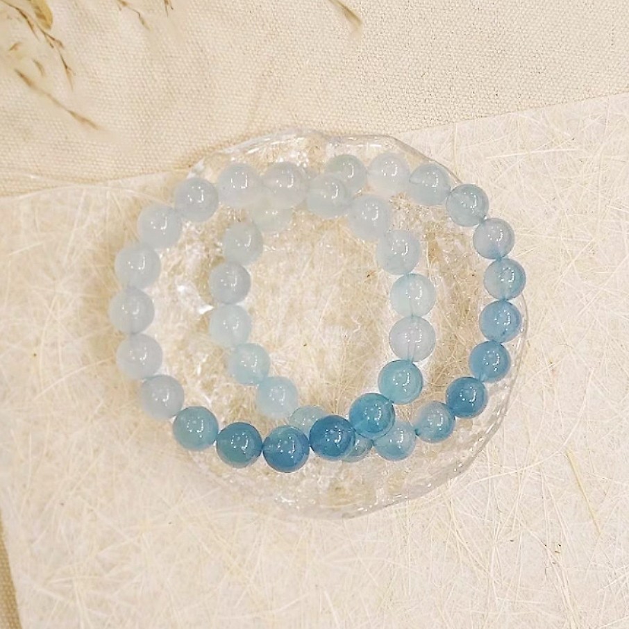 收藏级！原创新中式设计款天然冰种渐变色海蓝宝水晶手链手串饰品