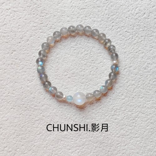 春莳原创「影月」原创新中式天然拉长石灰月光石细手链水晶饰品女