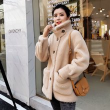 海宁皮草反季颗粒羊剪绒大衣女安娜款皮毛一体羊绒羔毛外套短款女