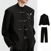 男中山服结婚西装 新中式 男生18岁成人礼立领西服套装 订婚礼服上衣