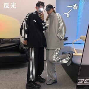 运动休闲套装潮2021春秋季拉链卫衣外套时尚长裤两件套学生班服男