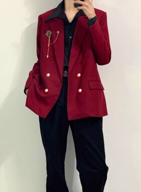 DK制服日系男双排扣红色西装高级感春秋小众设计感西服青少年外套