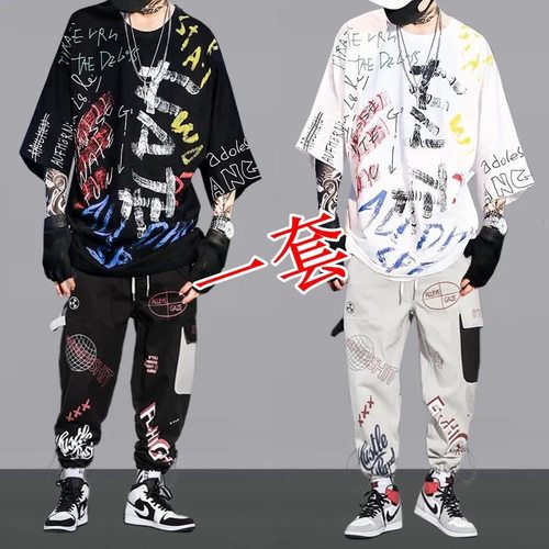 工装裤T恤嘻哈两件套工装裤