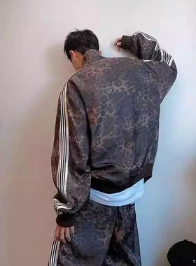 运动套装外套豹纹夹克翻领春秋