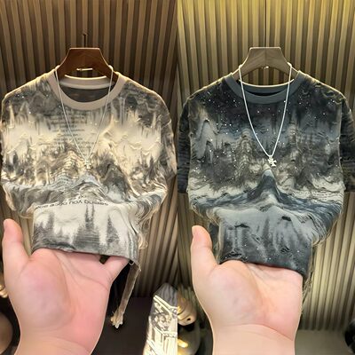 夏季新款男重工暗花扎染半袖上衣