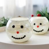 圣诞节日可爱装 饰雪人马赛克玻璃圆球烛台浪漫礼品创意氛围感摆设