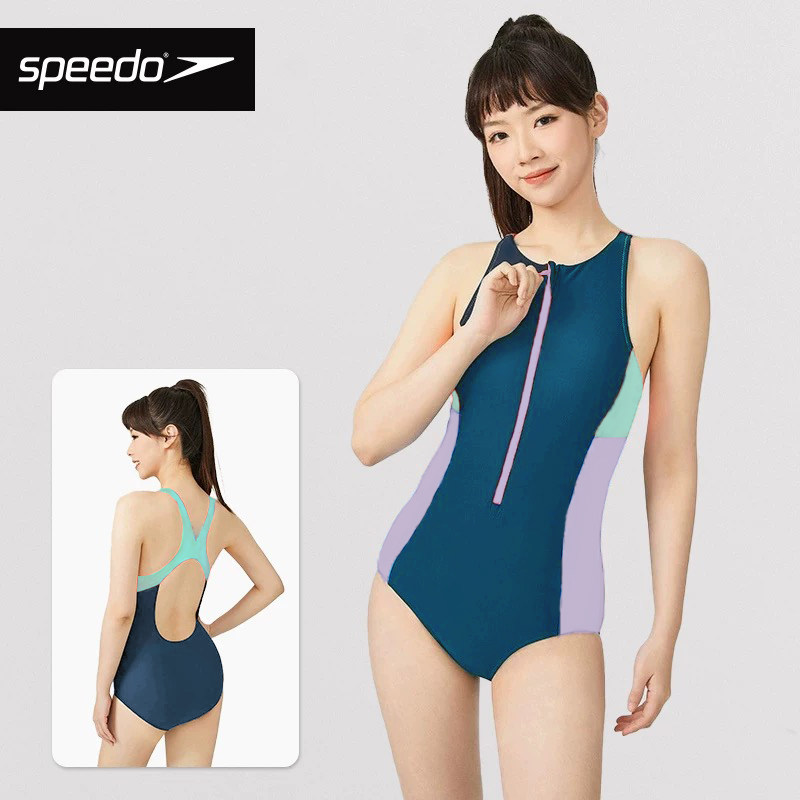 Speedo速比涛泳衣女连体三角保守遮肚显瘦泳装专业训练运动游泳衣