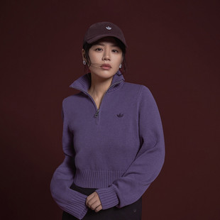 adidas阿迪达斯三叶草女子针织运动卫衣毛衣上衣立领套头衫春秋款
