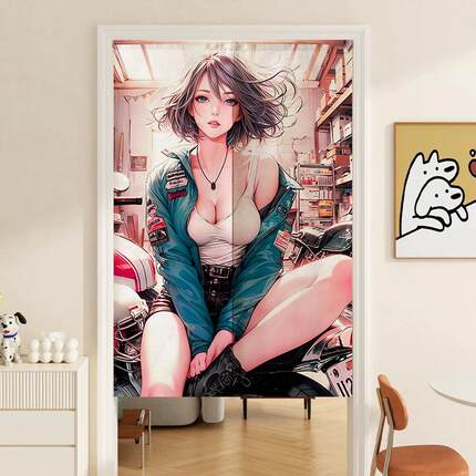 定制性感美女卡通动漫布艺门帘卧室卫生间装饰遮挡挂帘家用免打孔