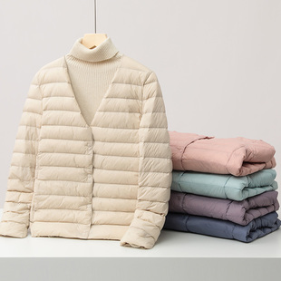 25新款轻薄圆领V领羽绒服女修身保暖内搭百搭通勤短外套90白鸭绒