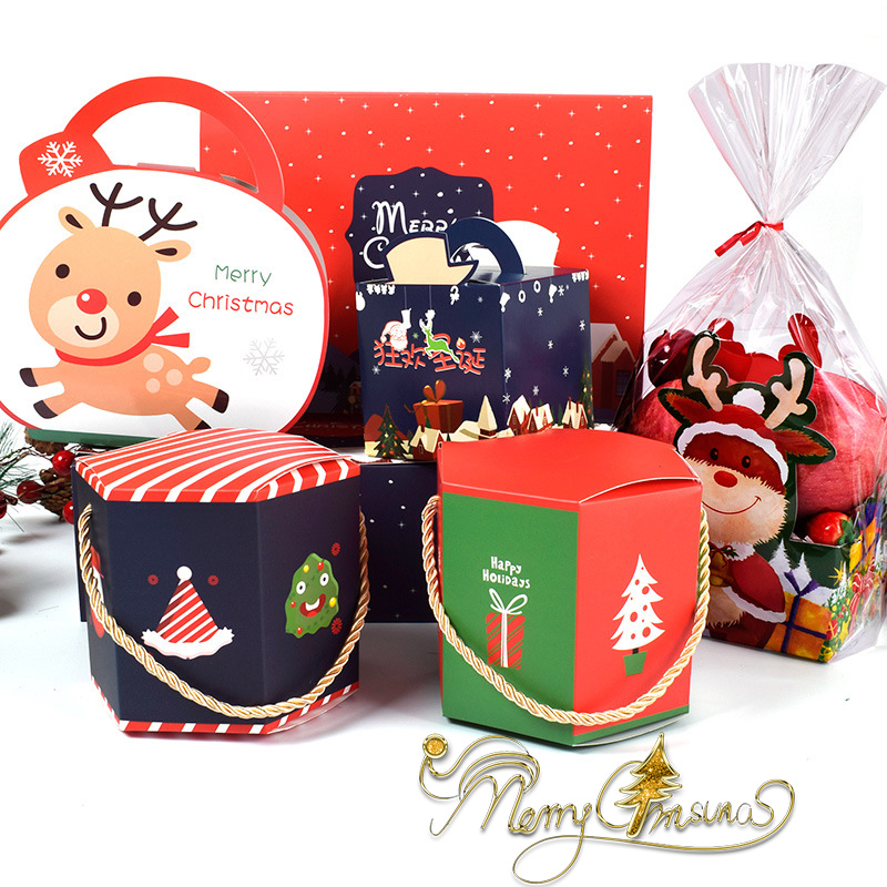 圣诞节礼盒pp袋子 老人 雪人 麋鹿 平安夜苹果盒手提包装纸礼品盒