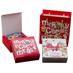 红色圣诞姜饼盒 牛轧糖饼干 蛋黄酥月饼烘焙食品包装纸盒 手提袋