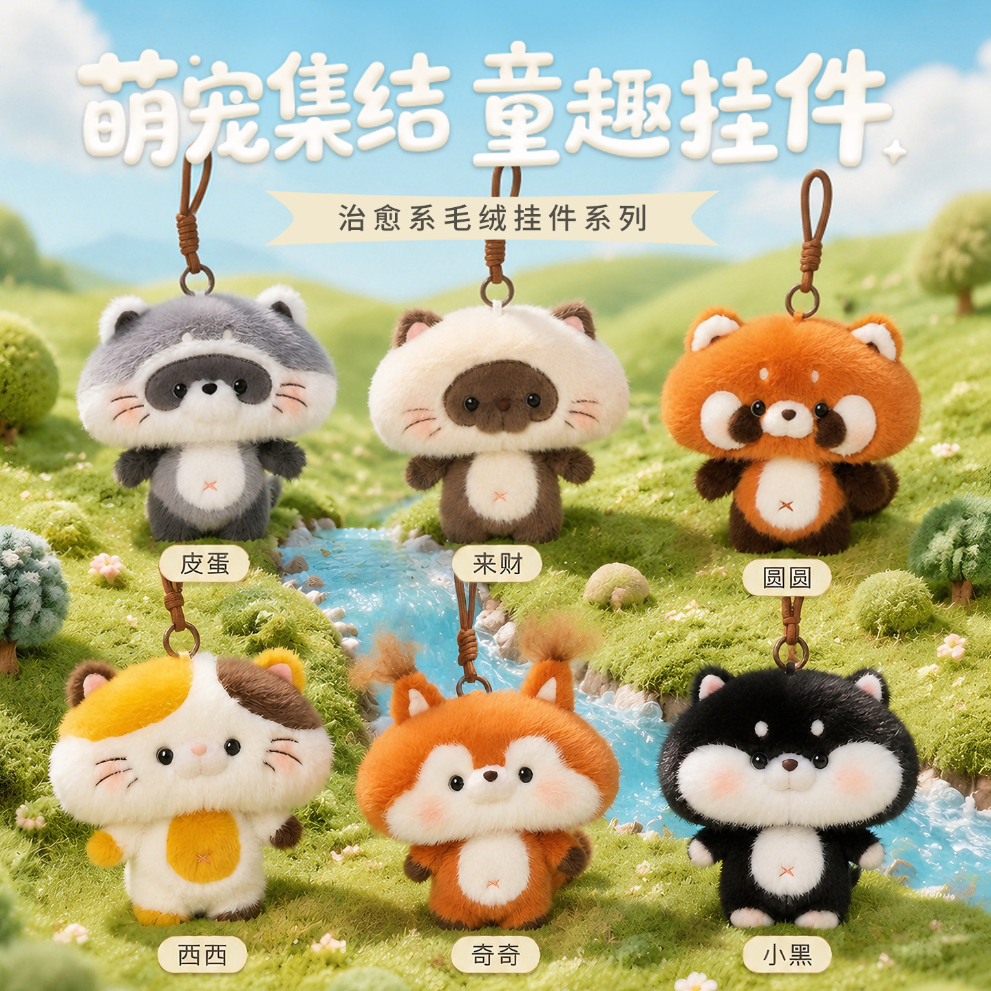 童趣可爱猫咪小熊猫毛绒公仔挂件图片