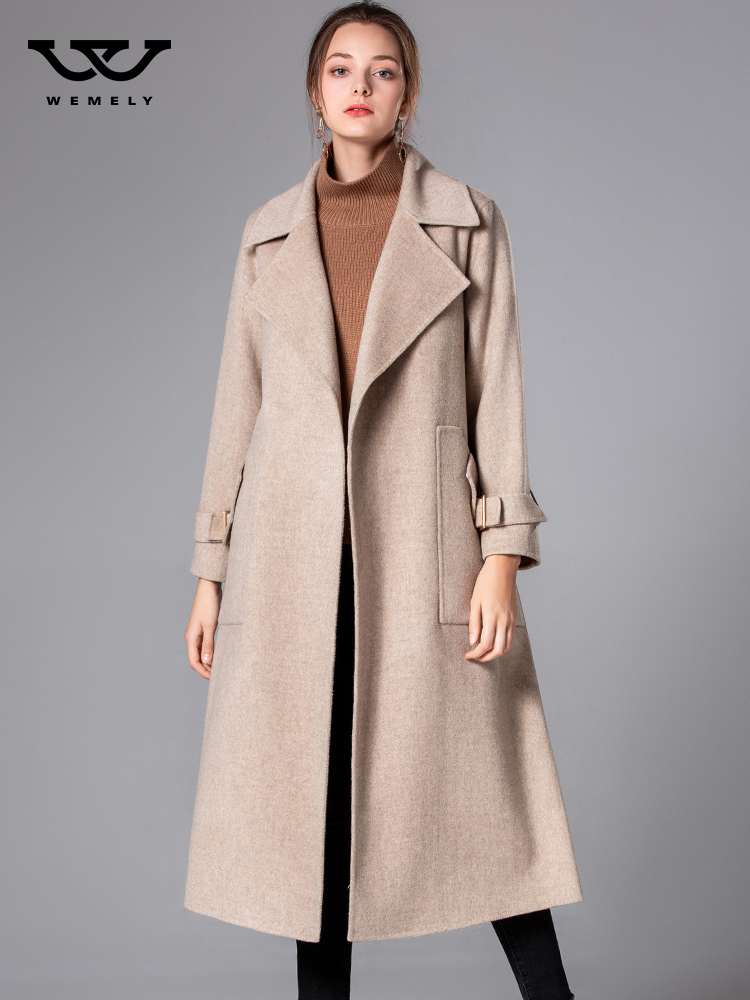 Double-sided cashmere coat women's long version of the 2020 autumn and winter new Hepburn wind herringbone wool coat