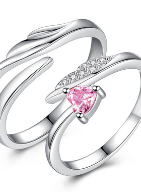 天使之翼情侣戒指 男女镀银开口对戒 翅膀日韩七夕情人节礼物指环