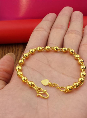 新款越南黄金色光面珠实心金色手链时尚百搭24金色招财转运珠手环