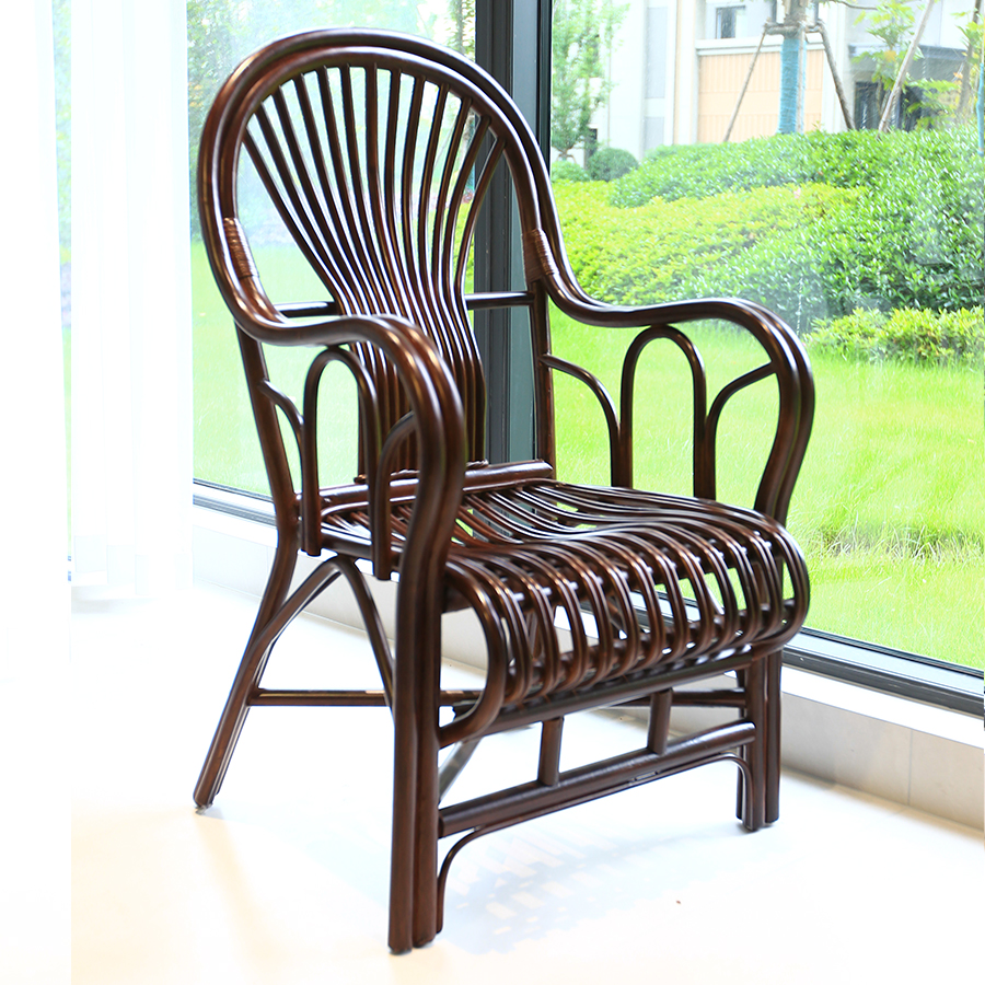 天然老料藤椅简约复古阳台庭院老人中式家用户外真藤藤编椅高靠背