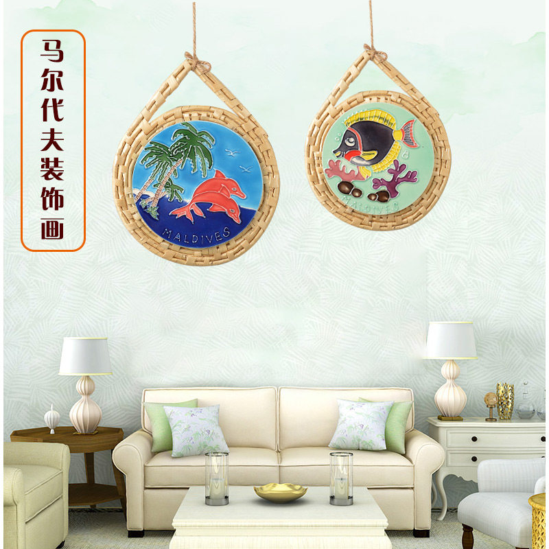 马尔代夫旅游纪念品装修摆件挂件手工品装饰画伴手礼草编挂件