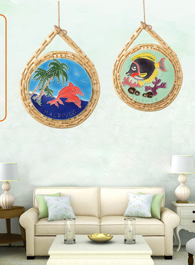 马尔代夫旅游纪念品装修摆件挂件手工品装饰画伴手礼草编挂件