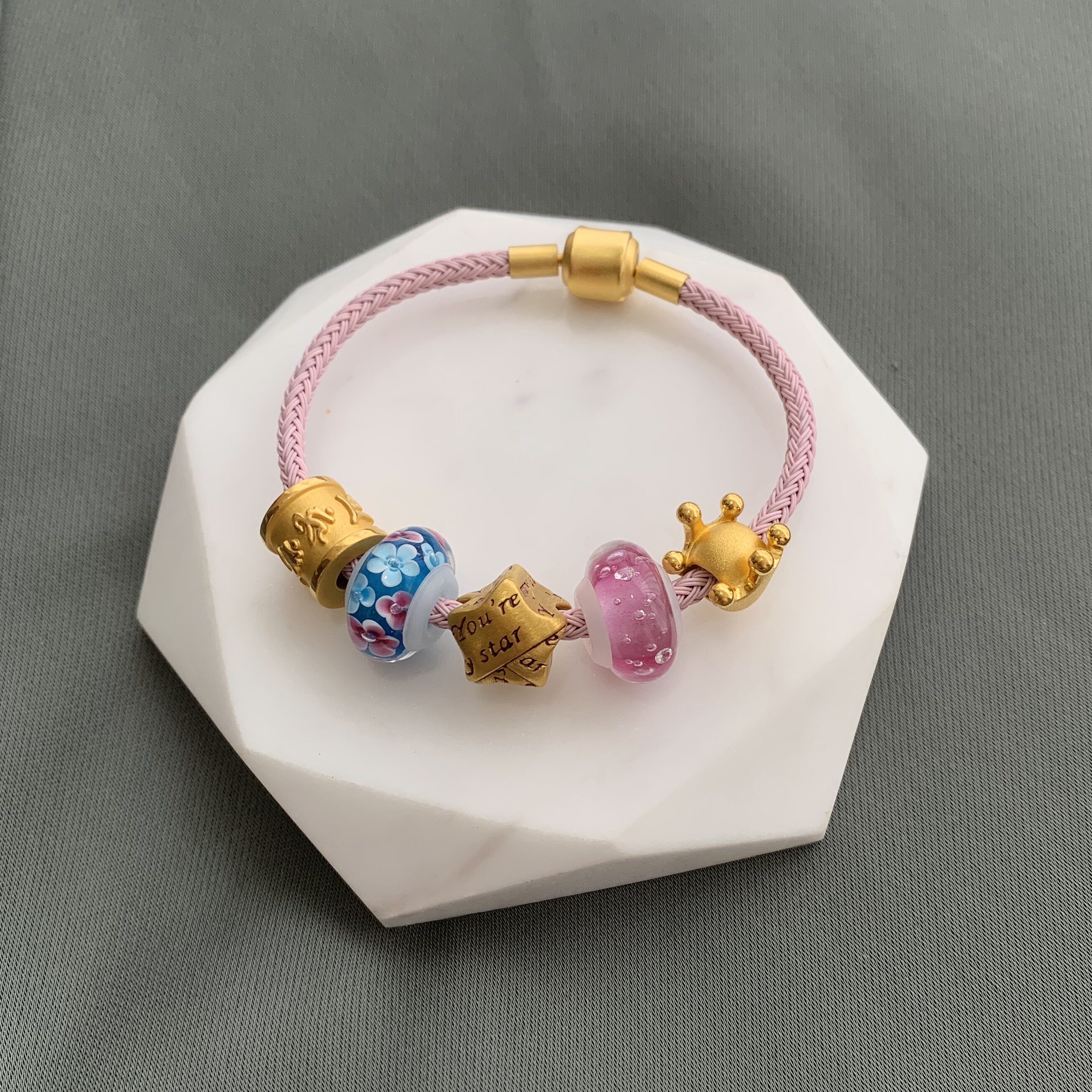 金箔琉璃珠硅胶管手绳琉璃珠