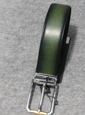 蓝豹男士绿色正装皮带 bespoke系列 牛皮头层革1100mm