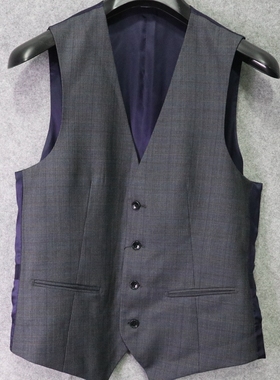 蓝豹/男士灰色商务格纹西装马甲 春秋 修身 全羊毛 仅48码