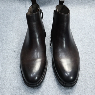 蓝豹/男士秋冬季商务短款皮靴头层牛皮深咖色切尔西男靴