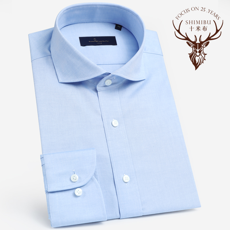 十米布蓝色细织牛津纺男80支衬衫
