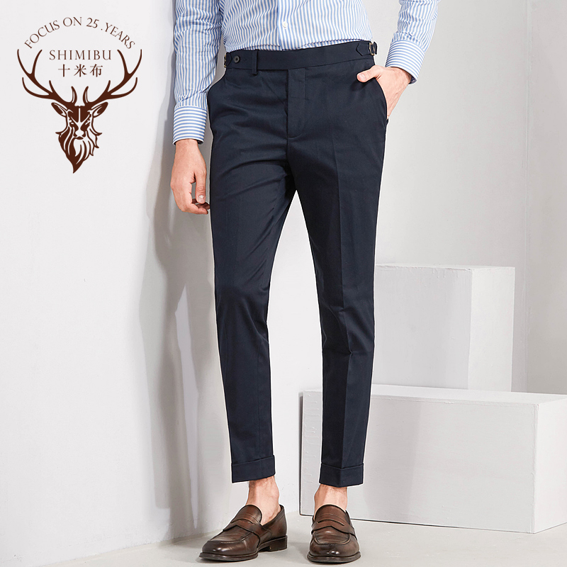 十米布那不勒斯西裤男 纯蓝色斜纹修身巴黎扣棉涤混纺休闲裤男在类目 男装, 休闲裤中 - 来自Buy2taobao.com提供专业的淘宝代购服务
